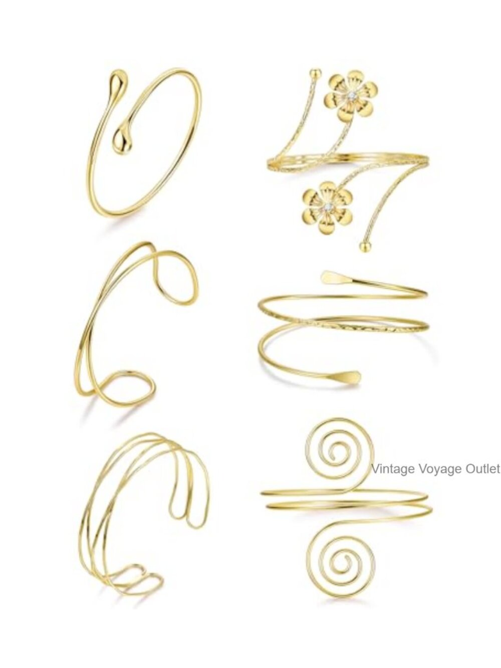 6Pc Gold Arm Cuff Set Adjustable Upper Arm Bracelet Boho Stackable Armband for